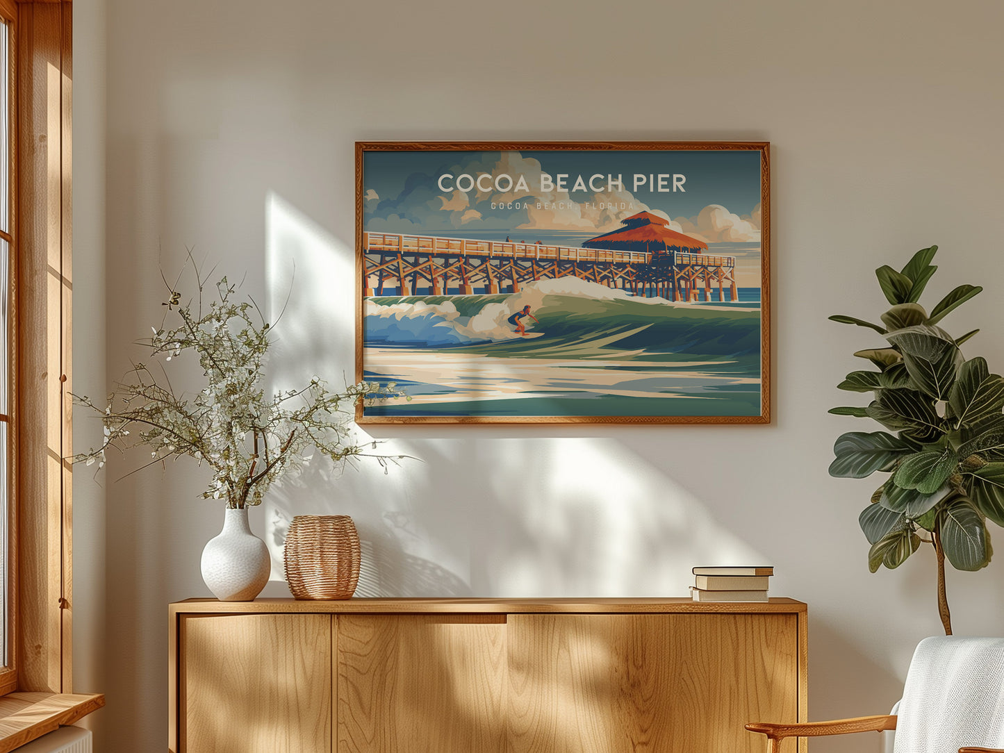 Cocoa Beach Pier Landscape Poster | Cocoa Beach, Florida Travel Wall Art — framed and ready to hang