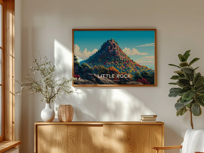 Little Rock, Arkansas Landscape Poster | River Bridge Cityscape Vacation Wall Art — framed and ready to hang