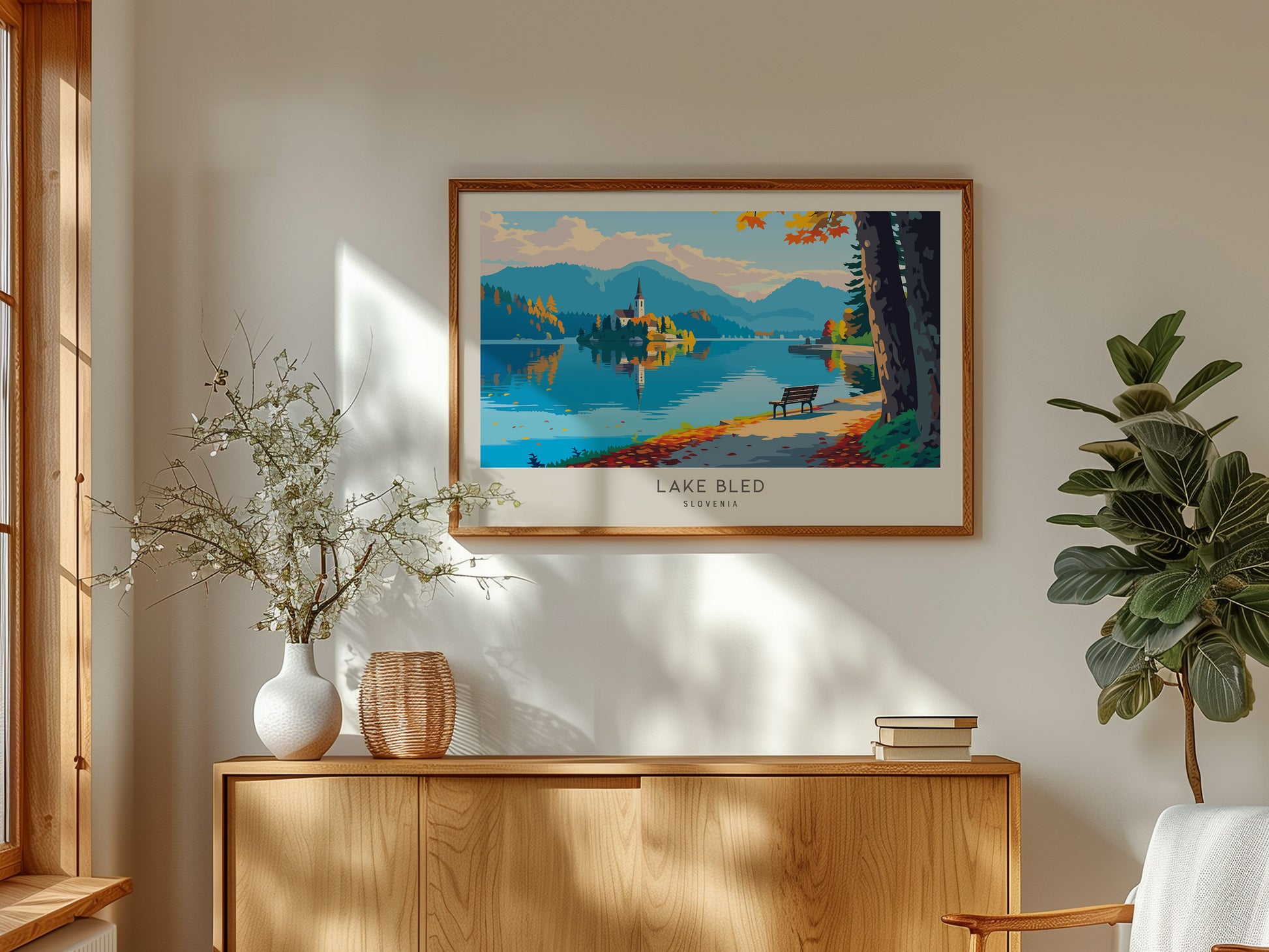 Lake Bled Landscape Matte Border Poster | Slovenia Framed or Unframed Travel Gift — framed and ready to hang
