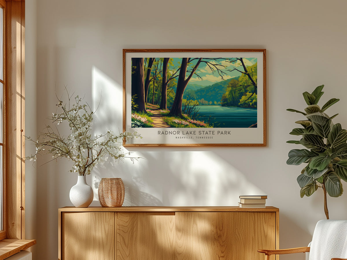 Radnor Lake State Park Landscape Matte Border Poster | Nashville, Tennessee Travel Gift Framed or Unframed — framed and ready