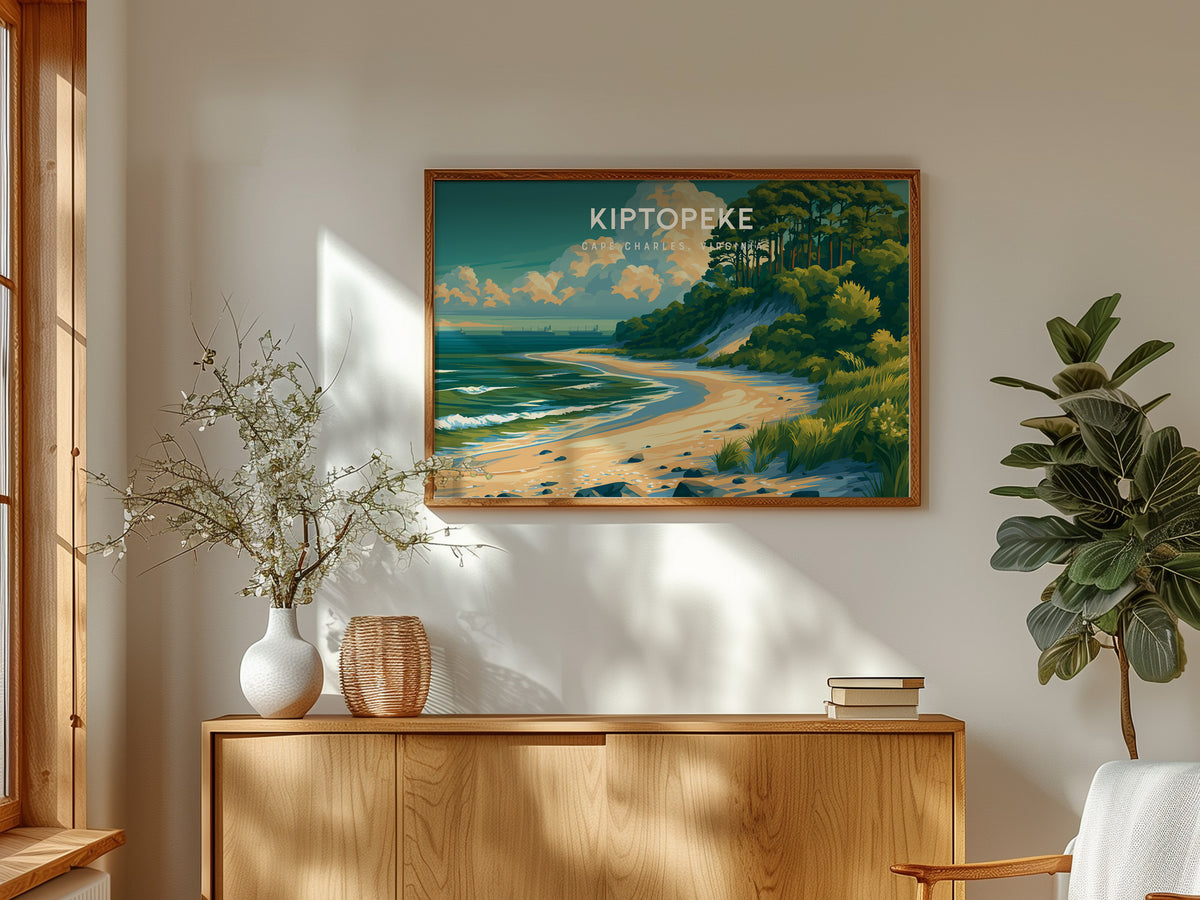 Kiptopeke Landscape Poster | Cape Charles, Virginia Vacation Wall Art — framed and ready to hang
