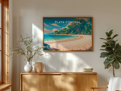 Playa Conchal Landscape Poster | Costa Rica Beach House Decor Wall Art — framed and ready to hang