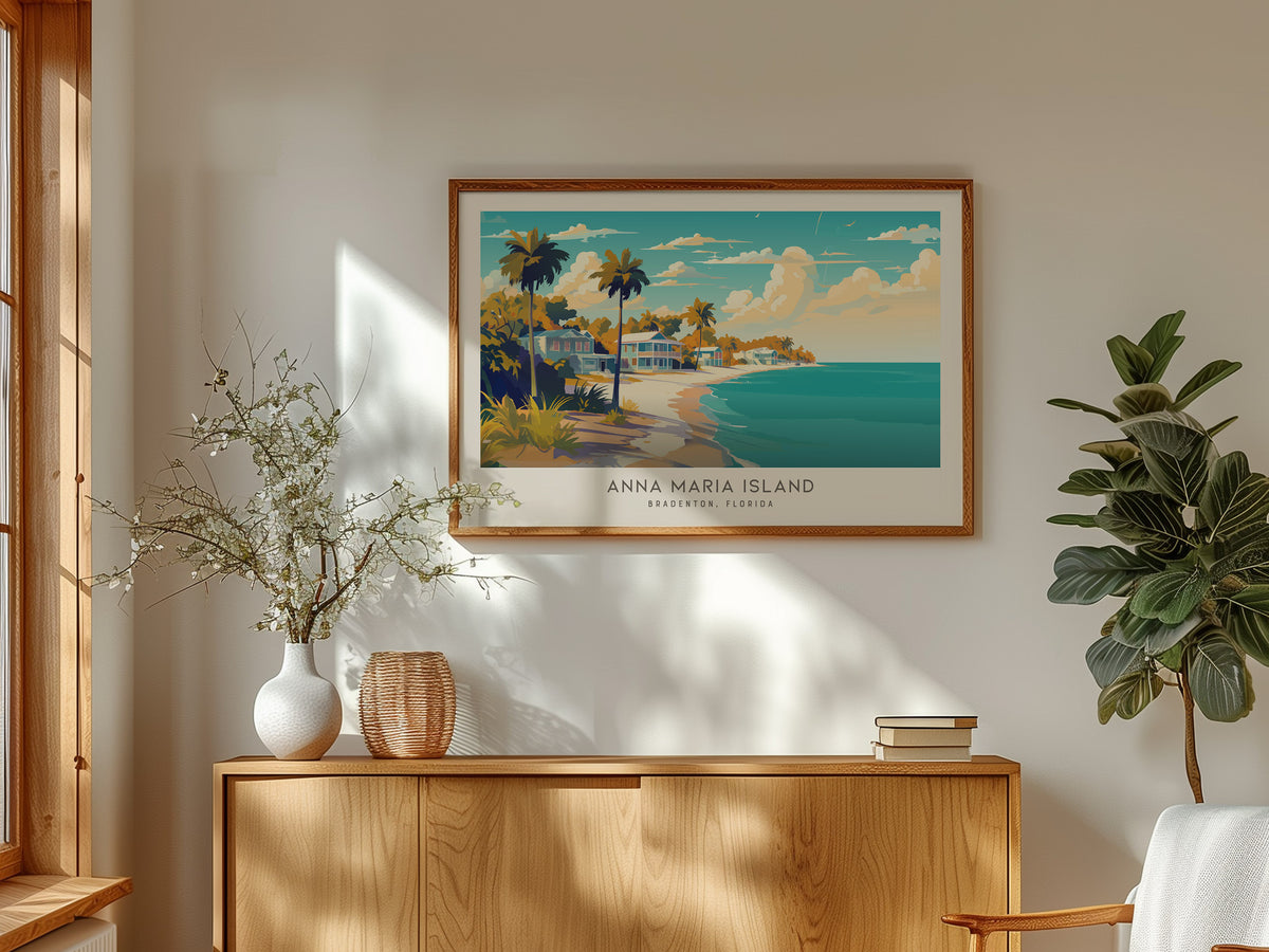 Anna Maria Island Landscape Matte Border Poster | Bradenton, Florida Coastal Beach Decor — framed and ready to hang