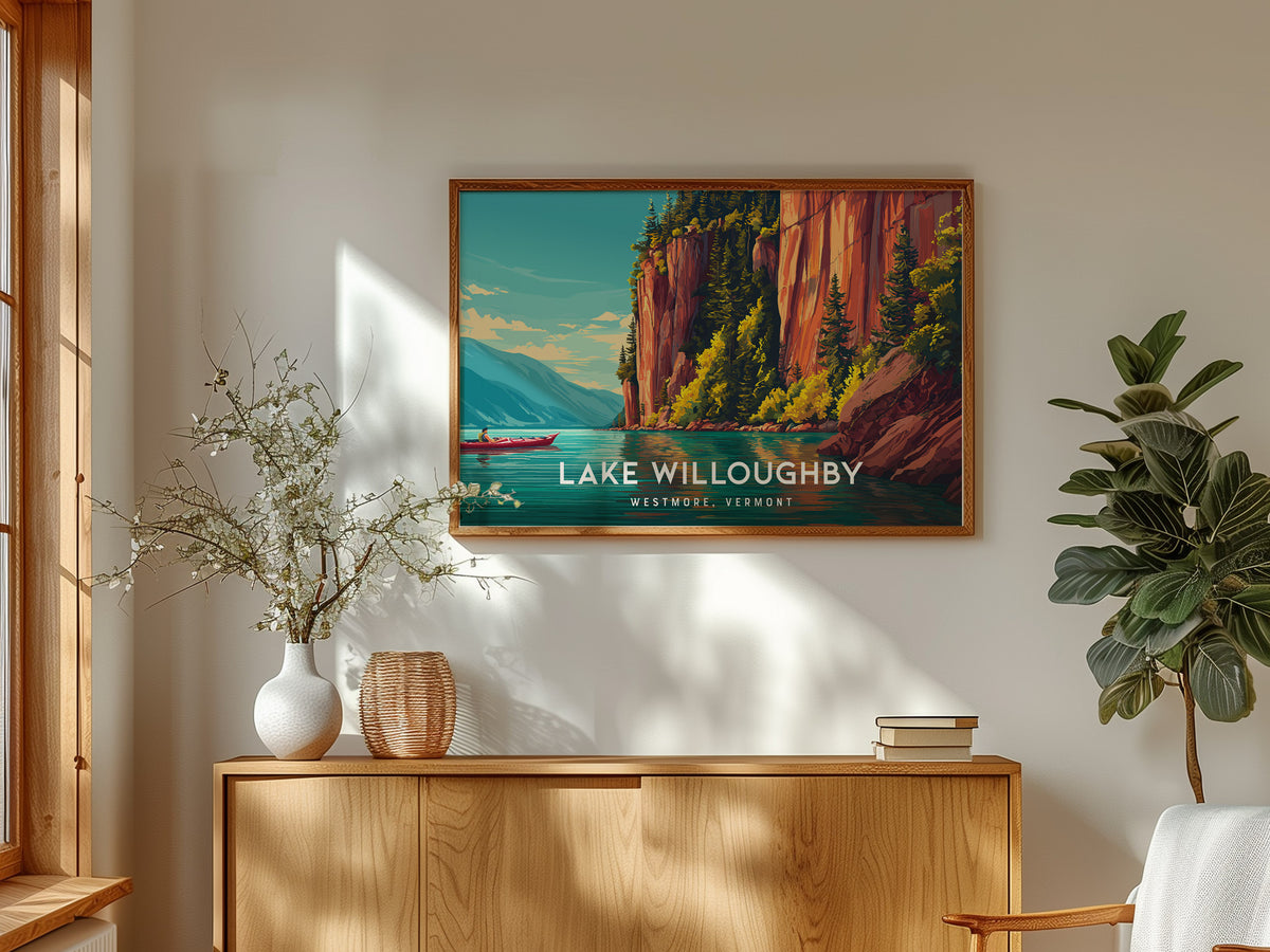 Lake Willoughby Landscape Poster | Westmore, Vermont Framed or Unframed Wall Art — framed and ready to hang