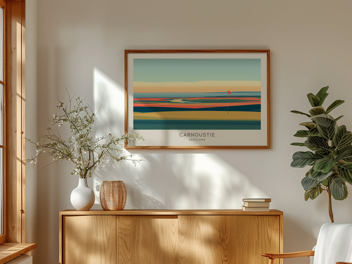 Carnoustie Landscape Matte Border Poster | Scotland Golf Course Print Travel Wall Art — framed and ready to hang
