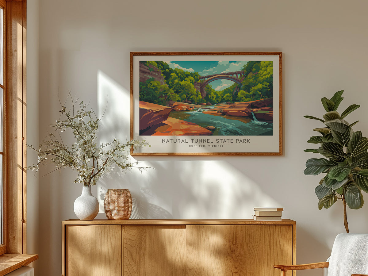 Natural Tunnel State Park Landscape Matte Border Poster | Duffield, Virginia Vacation Wall Art — framed and ready to hang