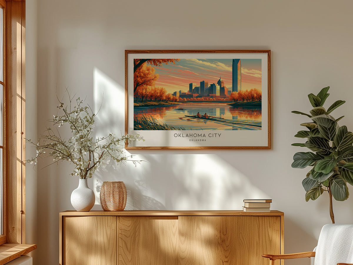 Oklahoma City Landscape Matte Border Poster | Travel Wall Art — framed and ready to hang