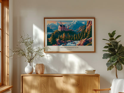 Neuschwanstein Landscape Matte Border Poster | Germany Framed or Unframed Travel Wall Art — framed and ready to hang