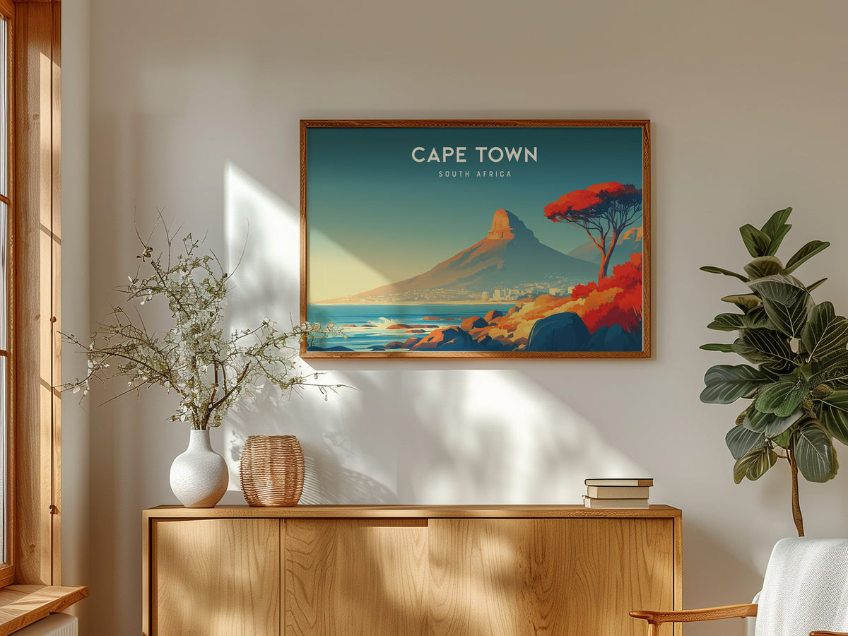 Cape Town, South Africa Landscape Poster | Harbor & Cityscape Travel Gift Wall Art — framed and ready to hang