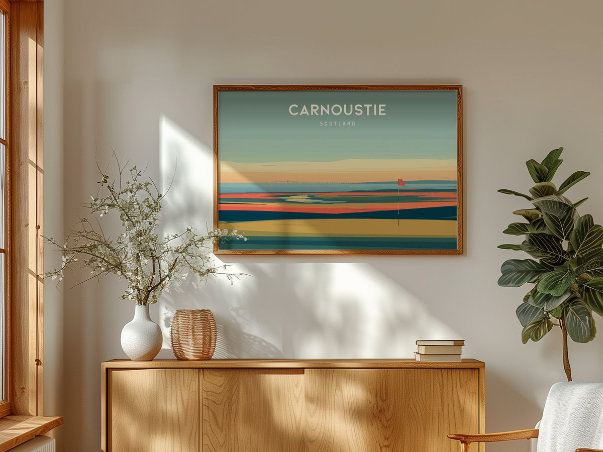 Carnoustie Landscape Poster | Scotland Golf Wall Art Framed or Unframed — framed and ready to hang