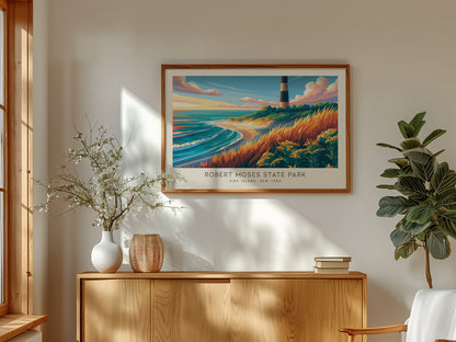 Robert Moses State Park Landscape Matte Border Poster | Fire Island, New York Travel Wall Art — framed and ready to hang