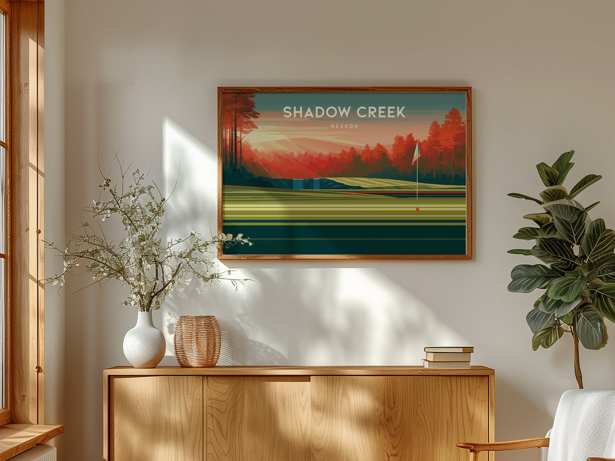 Shadow Creek, Nevada Landscape Poster | Links Poster Golfer Gift Wall Art — framed and ready to hang