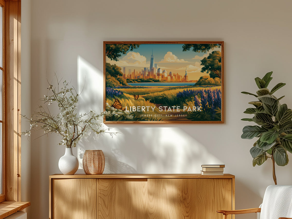 Liberty State Park Landscape Poster | Jersey City, New Jersey Vacation Wall Art — framed and ready to hang