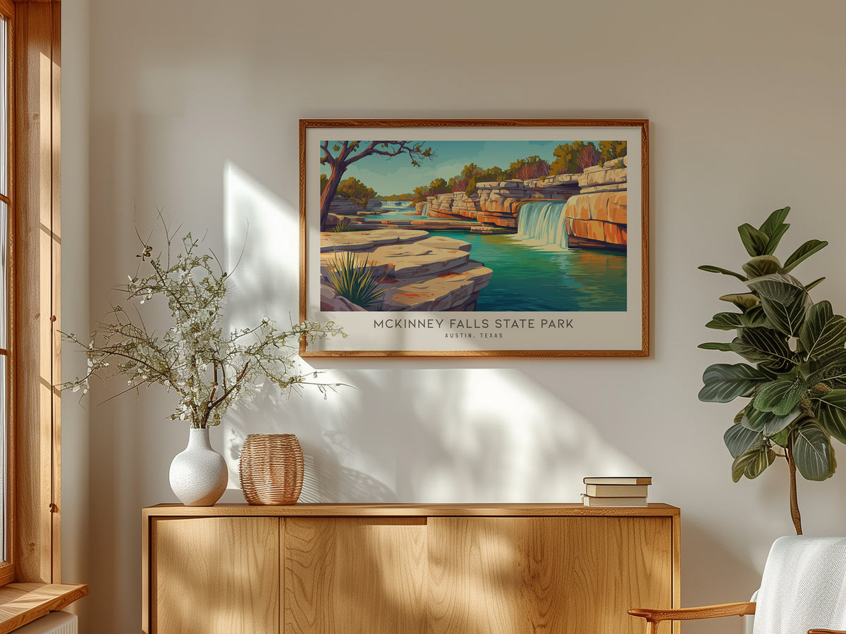 McKinney Falls State Park Landscape Matte Border Poster | Austin, Texas Framed or Unframed Travel Wall Art — framed and ready