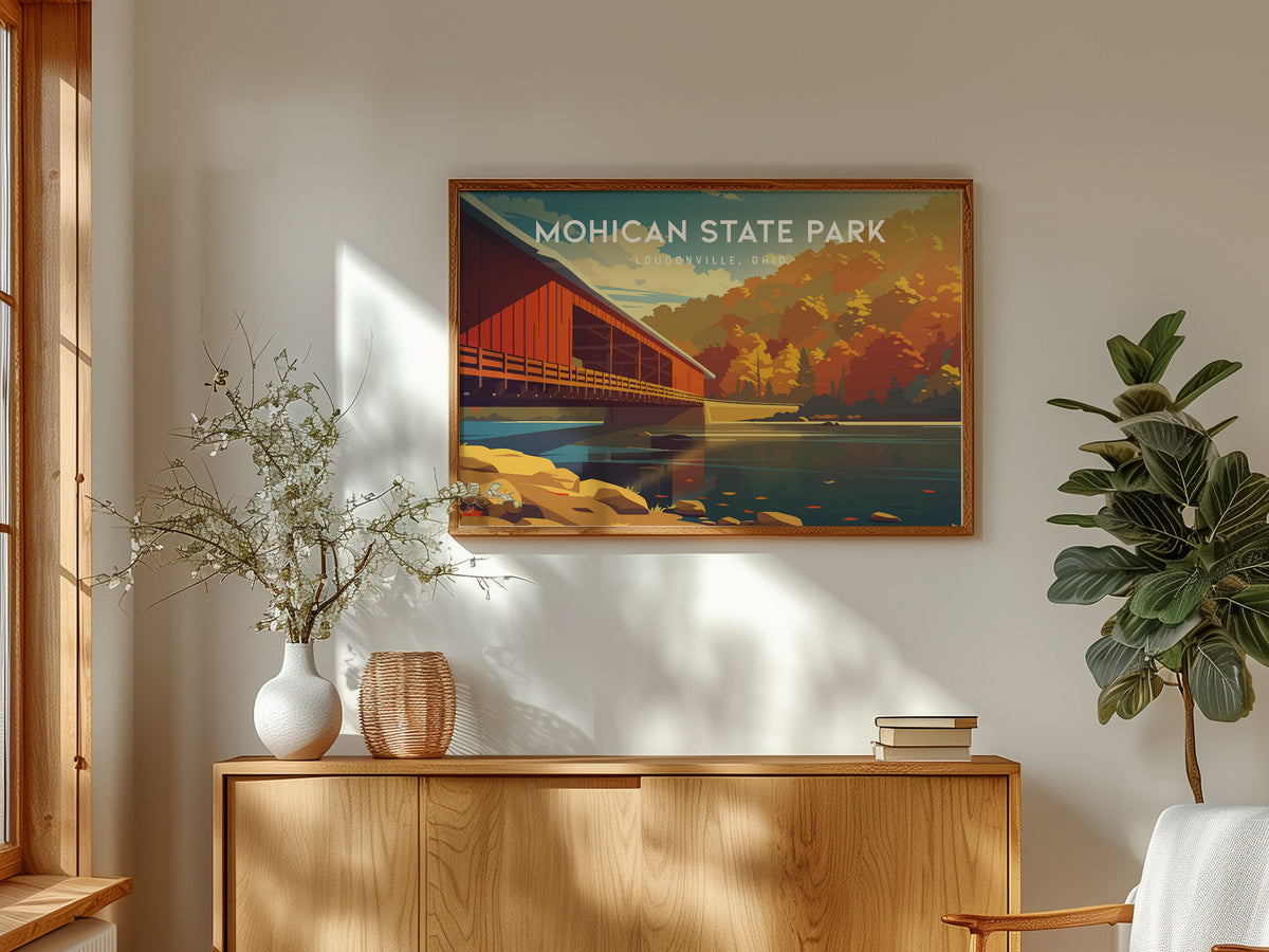 Mohican State Park Landscape Poster | Loudonville, Ohio Framed or Unframed Forest Wall Art — framed and ready to hang