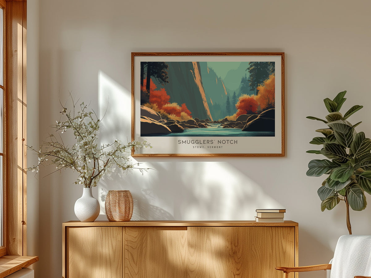 Smugglers' Notch Landscape Matte Border Poster | Stowe, Vermont Vacation Wall Art — framed and ready to hang