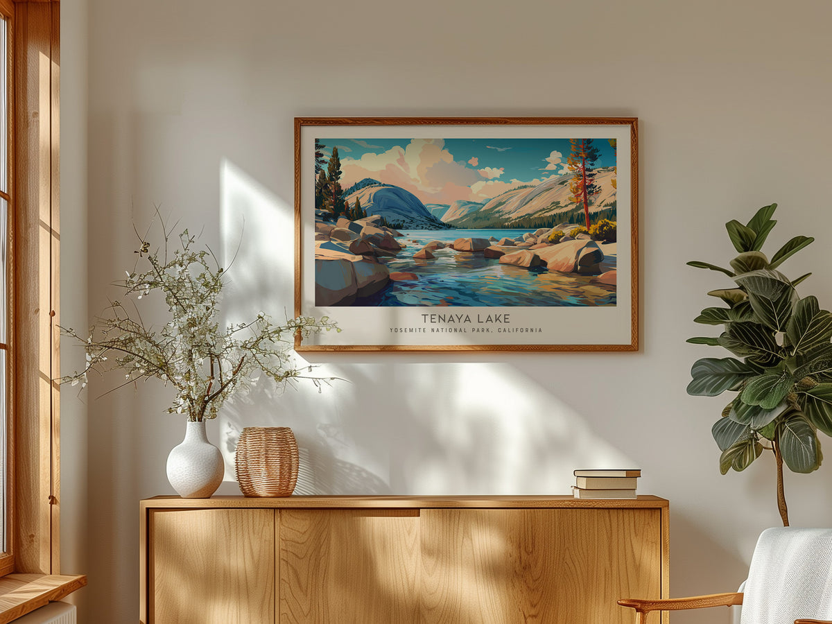 Tenaya Lake Landscape Matte Border Poster | Yosemite National Park, California Framed or Unframed Travel Gift — framed and re