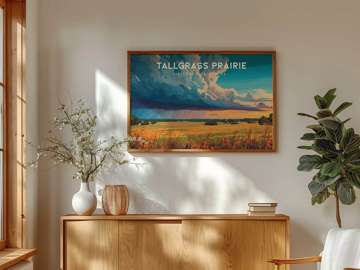 Tallgrass Prairie Landscape Poster | Strong City, Kansas Vacation Wall Art — framed and ready to hang
