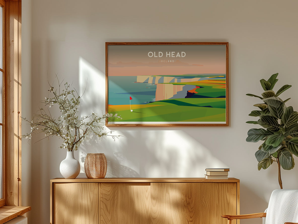 Old Head Landscape Poster | Ireland Links Poster & Framed or Unframed Golf Wall Art — framed and ready to hang