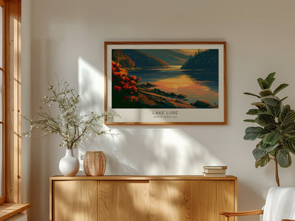 Lake Lure Landscape Matte Border Poster | North Carolina Travel Wall Art — framed and ready to hang