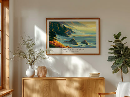 Limekiln State Park Landscape Matte Border Poster | Big Sur, California Coastal Beach Decor — framed and ready to hang
