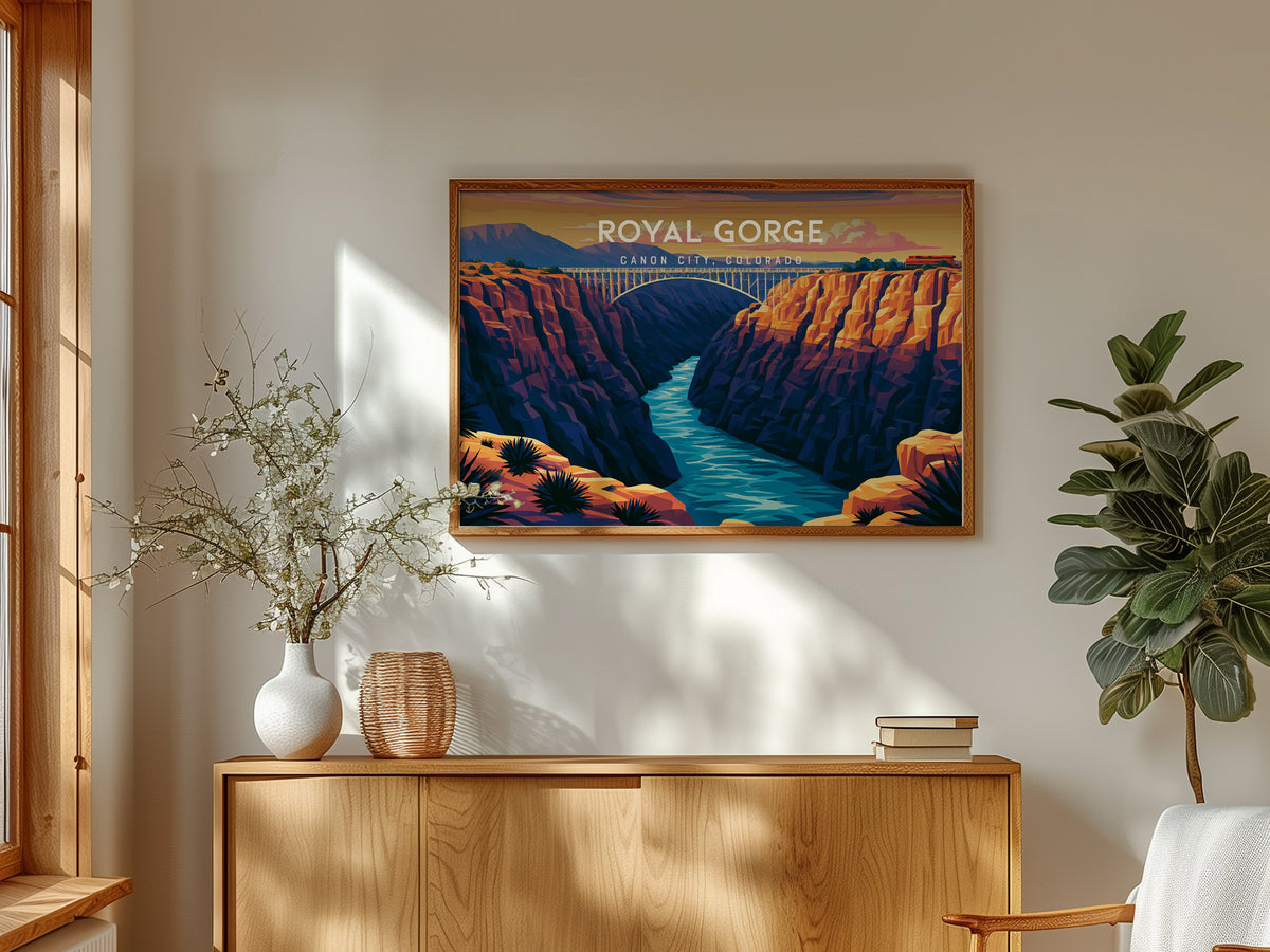 Royal Gorge Landscape, Canon City, Colorado Poster | Scenic Gorge Adventure Framed or Unframed Wall Art — framed and ready to