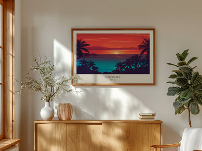 Cozumel Landscape Matte Border Poster | Mexico Tropical Beach Print Travel Wall Art — framed and ready to hang
