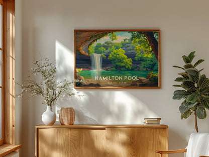 Hamilton Pool Landscape Poster | Austin, Texas Framed or Unframed Beach House Decor Wall Art — framed and ready to hang