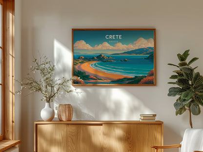 Crete Landscape Poster | Greece Beach House Decor Framed or Unframed Wall Art — framed and ready to hang