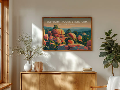 Elephant Rocks State Park Landscape Poster | Belleview, Missouri Framed or Unframed Travel Gift — framed and ready to hang