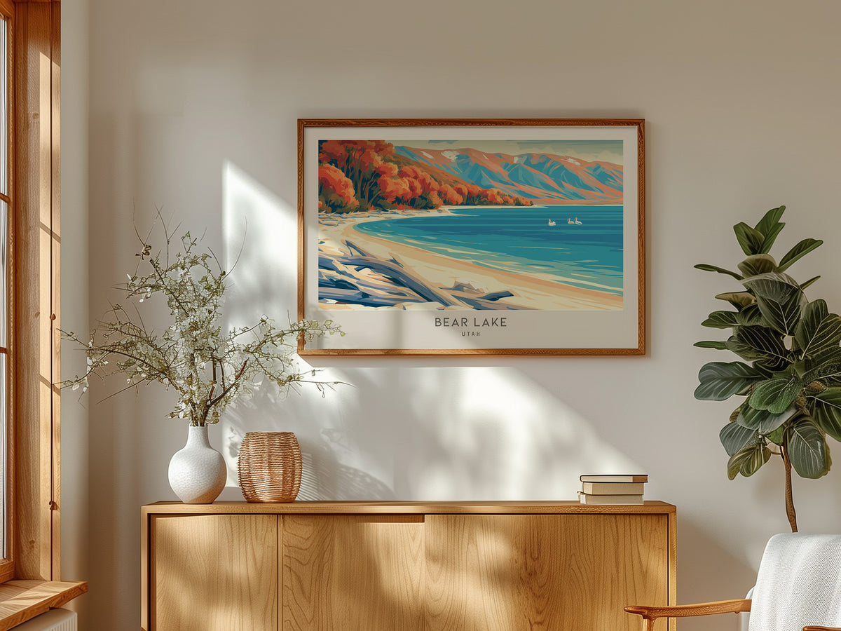 Bear Lake Landscape Matte Border Poster | Utah Destination Print Vacation Wall Art — framed and ready to hang