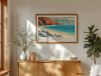 Bear Lake Landscape Matte Border Poster | Utah Destination Print Vacation Wall Art — framed and ready to hang
