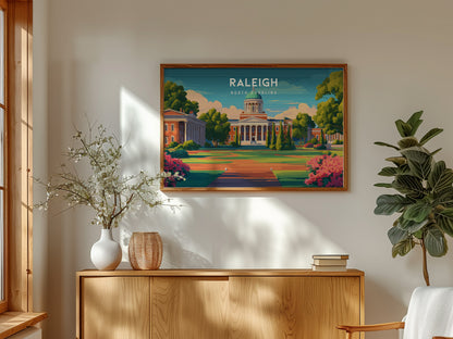 Raleigh Landscape Poster | North Carolina Oak City Framed or Unframed Wall Art — framed and ready to hang