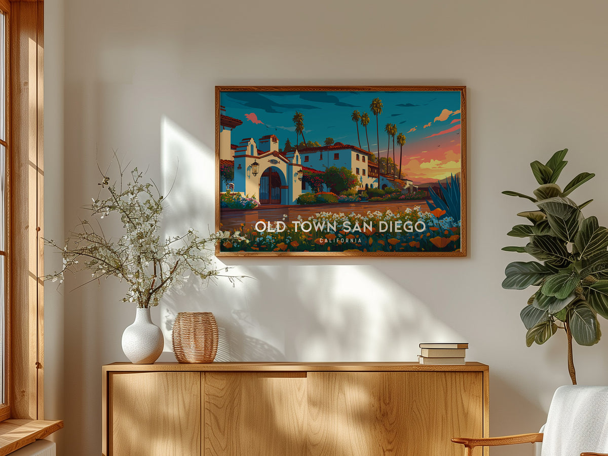 Old Town San Diego Landscape Poster | California Vacation Wall Art — framed and ready to hang