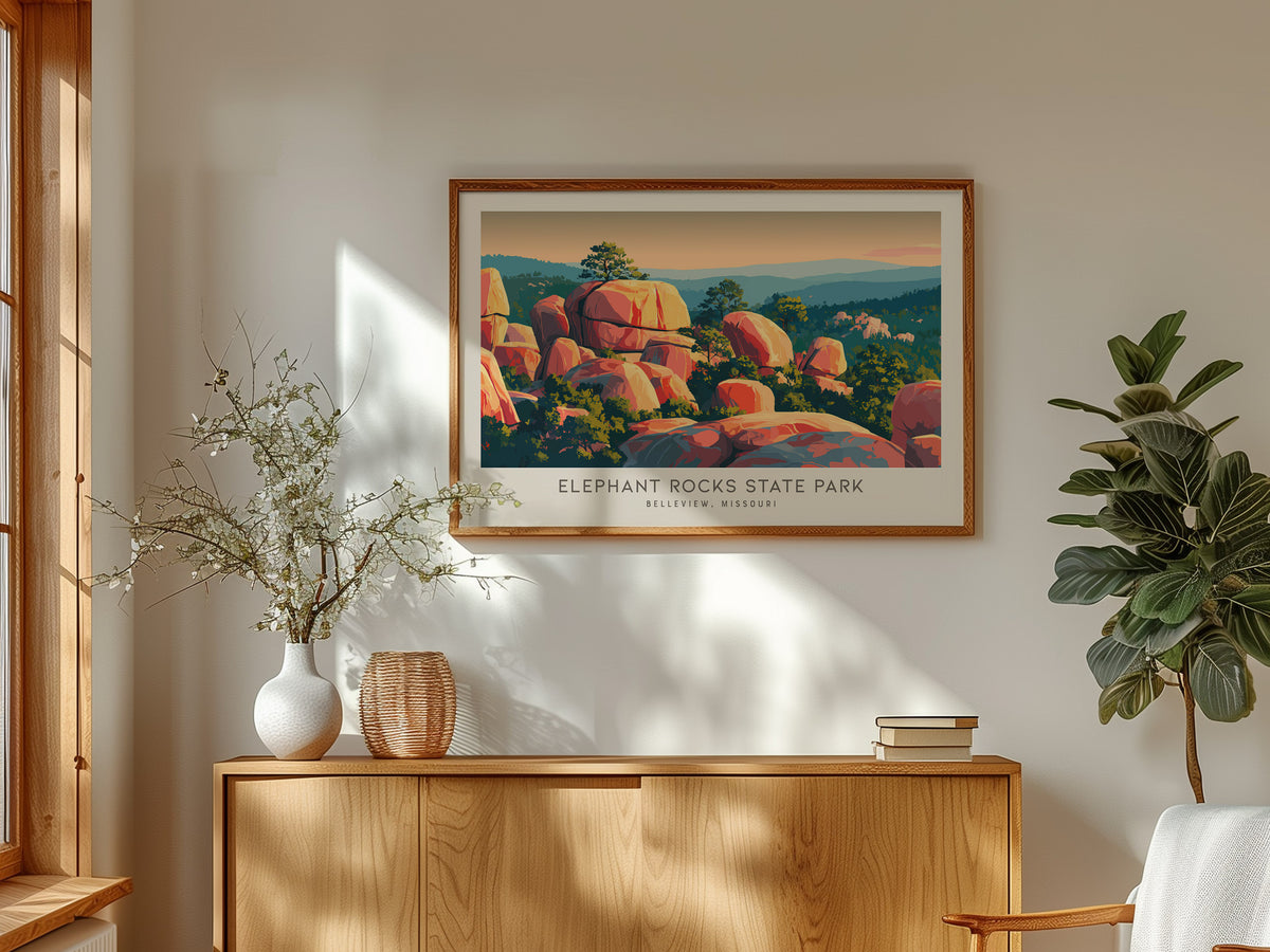 Elephant Rocks State Park Landscape Matte Border Poster | Belleview, Missouri Vacation Wall Art — framed and ready to hang