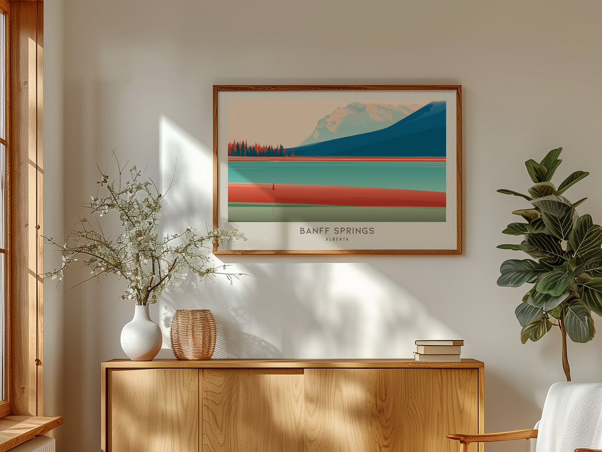 Banff Springs Landscape Matte Border Poster | Alberta Travel Wall Art — framed and ready to hang