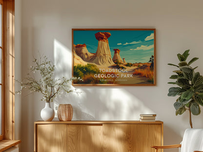 Toadstool Geologic Park Landscape Poster | Crawford, Nebraska Vacation Wall Art — framed and ready to hang