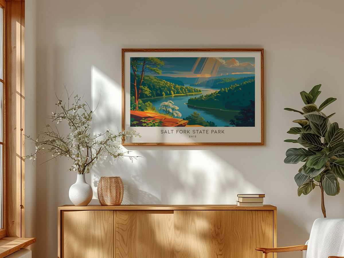 Salt Fork State Park Landscape Matte Border Poster | Ohio Vacation Wall Art — framed and ready to hang