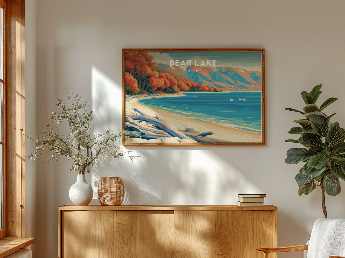 Bear Lake, Utah Landscape Poster | Tropical Beach Print Framed or Unframed Wall Art — framed and ready to hang