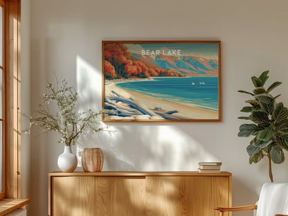 Bear Lake, Utah Landscape Poster | Tropical Beach Print Framed or Unframed Wall Art — framed and ready to hang