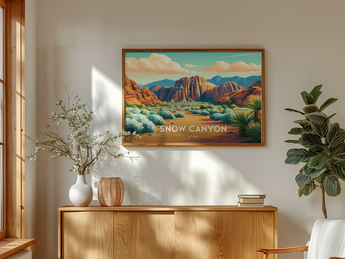 Snow Canyon Landscape Poster | Utah Red Rock Framed or Unframed Wall Art — framed and ready to hang