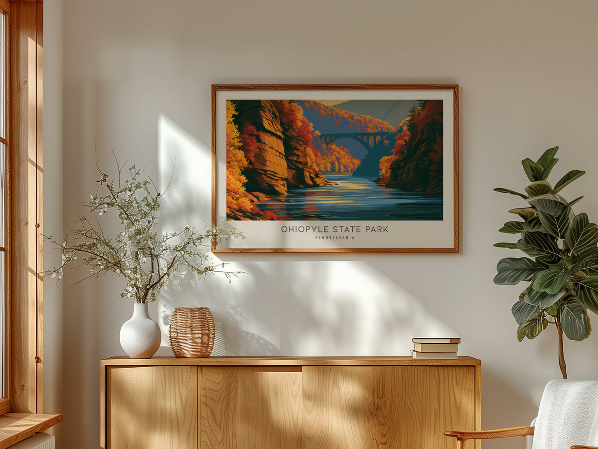 Ohiopyle State Park Landscape Matte Border Poster | Pennsylvania Vacation Wall Art — framed and ready to hang