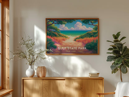 Gulf State Park Landscape Poster | Alabama Framed or Unframed Travel Gift Wall Art — framed and ready to hang