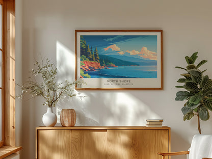 North Shore Landscape Matte Border Poster | Lake, Superior, Minnesota Travel Wall Art — framed and ready to hang