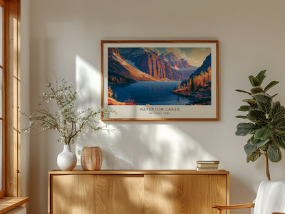 Waterton Lakes Landscape Matte Border Poster | National Park Framed or Unframed Travel Gift — framed and ready to hang