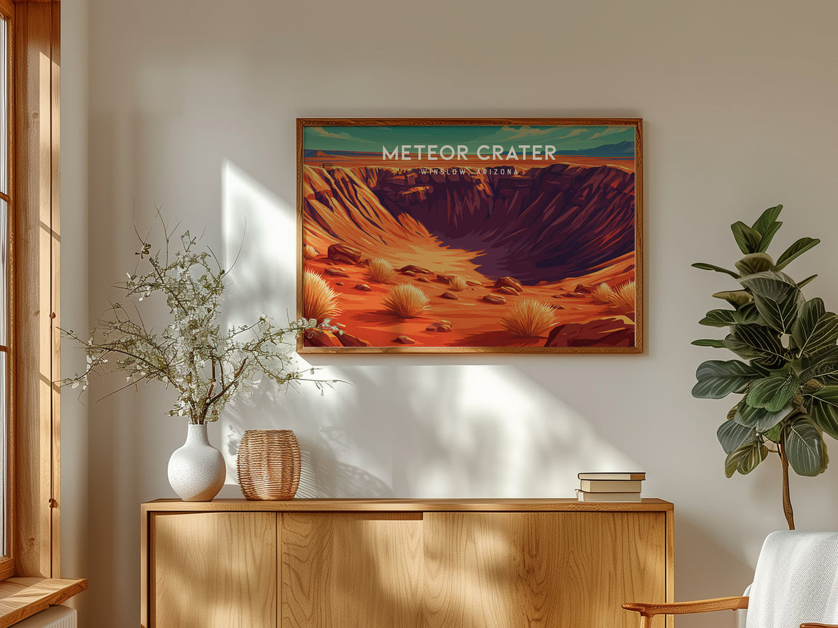 Meteor Crater Landscape Poster | Winslow, Arizona Framed or Unframed Vacation Wall Art — framed and ready to hang