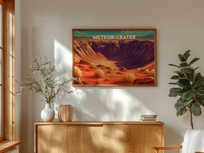 Meteor Crater Landscape Poster | Winslow, Arizona Framed or Unframed Vacation Wall Art — framed and ready to hang