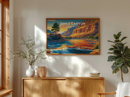 Sinks Canyon Landscape Poster | Lander, Wyoming Mountain Wilderness Vacation Wall Art — framed and ready to hang