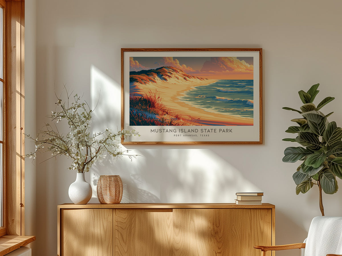 Mustang Island State Park Landscape Matte Border Poster | Port Aransas, Texas Vacation Wall Art — framed and ready to hang