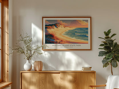 Mustang Island State Park Landscape Matte Border Poster | Port Aransas, Texas Vacation Wall Art — framed and ready to hang